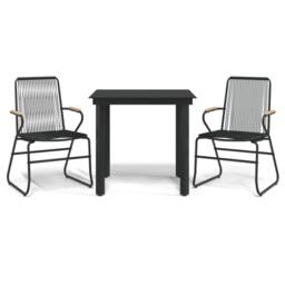 Berkfield Home 3 Piece Garden Dining Set Black PVC Rattan - thumbnail 1