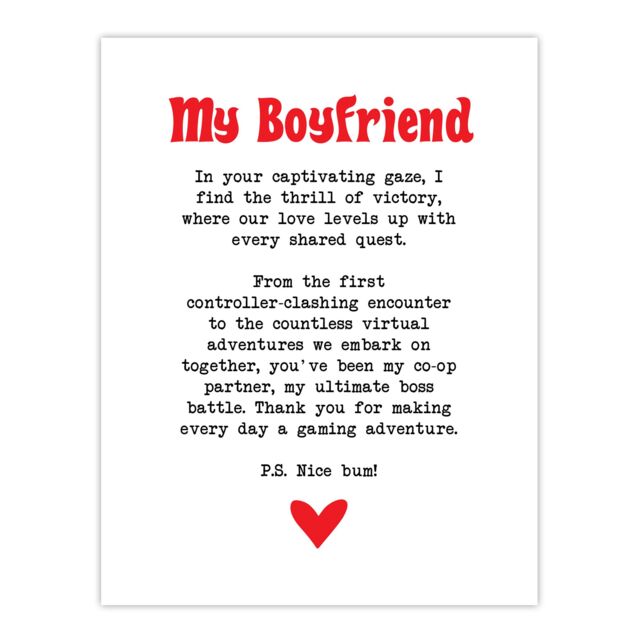 "Artery8 Love Poem Gamer Nerd Boyfriend Romantic Poetry Wall Art Print in White - Size: W24"" x H32""" - image 1