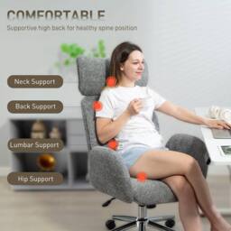 HOMCOM Office Chair with Adjustable Headrest, Comfy Desk Chair, Dark Grey - thumbnail 4