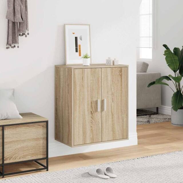 Berkfield Home Shoe Cabinet Sonoma Oak 60x35x70 cm Engineered Wood in Light Tan - Size: 60 x 35 x 70 cm - image 1