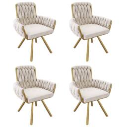 Matteo Set of 4 Beige Velvet Swivel Dining Chairs with Armrests - thumbnail 5