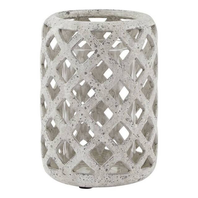 Lemon Pavilion Furniture and Decor Stone Effect Hurricane Lantern - Ceramic - L16 x W16 x H23 cm - Grey - image 1