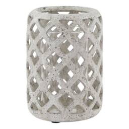 Lemon Pavilion Furniture and Decor Stone Effect Hurricane Lantern - Ceramic - L16 x W16 x H23 cm - Grey