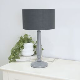 ValueLights Victoria Grey Wood Traditional Table Lamp with Fabric Drum Shade & LED Bulb in Charcoal - thumbnail 3