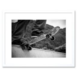 "Artery8 Wall Art Print Skateboarder Halfpipe Drop Framed in White - Size: W7"" x H9""" - thumbnail 1