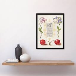 Artery8 Model Book of Calligraphy Framed Wall Art Columbines & Sweet Cherries in White - Size: A4 - thumbnail 2