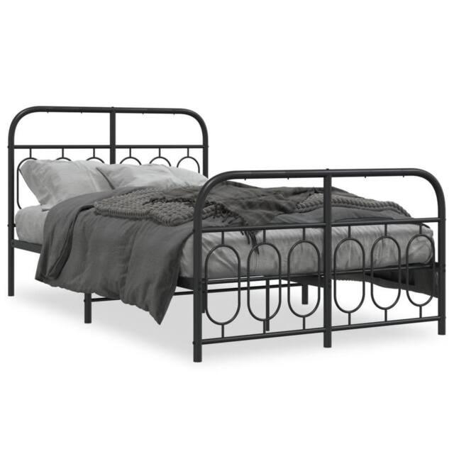 Berkfield Home Metal Bed Frame without Mattress with Footboard Black 120x190cm - Size: 120x190 cm - image 1