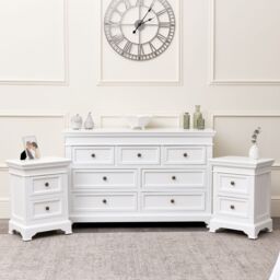 Melody Maison Large White 7 Drawer Chest Of Drawers & Pair Of Bedside Tables - Daventry White Range - thumbnail 4