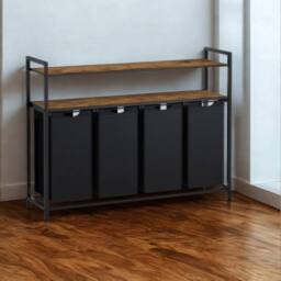 Pirlo Plush Large Wide Industrial 4 Compartment Laundry Basket with Shelves in Brown
