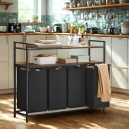Pirlo Plush Large Wide Industrial 4 Compartment Laundry Basket with Shelves in Brown - thumbnail 3