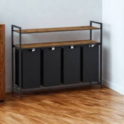 Pirlo Plush Large Wide Industrial 4 Compartment Laundry Basket with Shelves in Brown - thumbnail 2