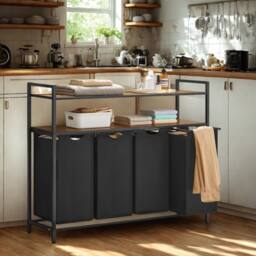 Pirlo Plush Large Wide Industrial 4 Compartment Laundry Basket with Shelves in Brown - thumbnail 4
