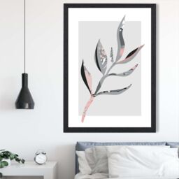 ARTZE Papyrus Leaf Grey & Pink Boho Botanical Framed Print SIZE: A2 with Black Frame - thumbnail 2