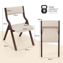 Costway Set of 2 Padded Folding Chair Wooden Counter Dining Chairs W/ Linen Fabric Seat in Brown - thumbnail 2