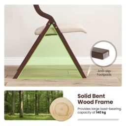 Costway Set of 2 Padded Folding Chair Wooden Counter Dining Chairs W/ Linen Fabric Seat in Brown - thumbnail 6