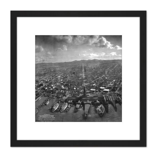 Artery8 San Francisco Earthquake 1906 Ruins Aerial Photo 8X8 Inch Square Wooden Framed Wall Art Print Picture with Mount in Black - image 1