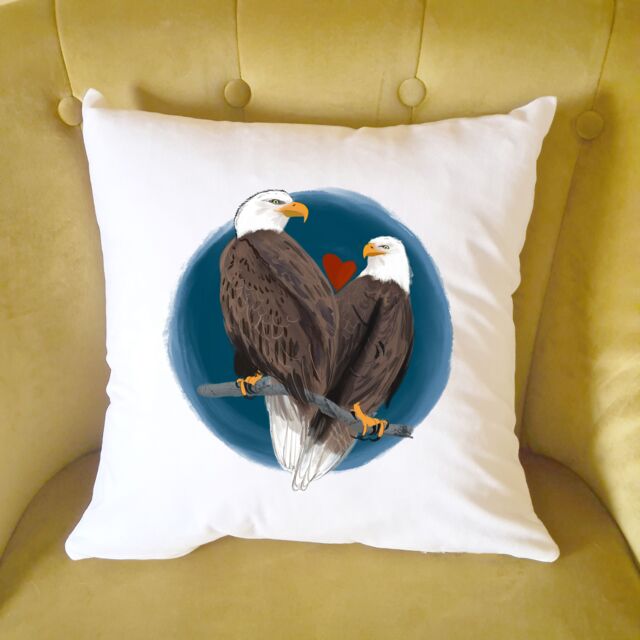Afewhometruths Mates for Life Gift for Couples Bald Eagles Love Cushion - Anniversary, Wedding Gift in Off-White - Size: 40 cm x 40 cm - image 1