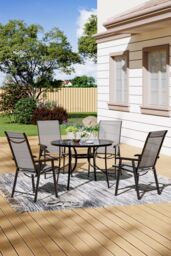 Living and Home 4-Seater Outdoor Garden Dining Table and Chairs Set in Black - thumbnail 1