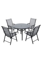 Living and Home 4-Seater Outdoor Garden Dining Table and Chairs Set in Black - thumbnail 4