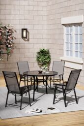 Living and Home 4-Seater Outdoor Garden Dining Table and Chairs Set in Black - thumbnail 2