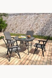Living and Home 4-Seater Outdoor Garden Dining Table and Chairs Set in Black - thumbnail 3