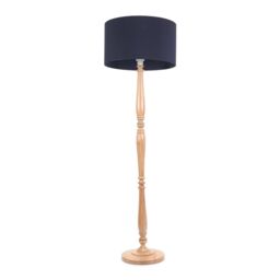 ValueLights Victoria Light Wood Traditional Floor Lamp with Fabric Drum Shade & LED Bulb in Navy - thumbnail 2