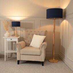 ValueLights Victoria Light Wood Traditional Floor Lamp with Fabric Drum Shade & LED Bulb in Navy - thumbnail 4