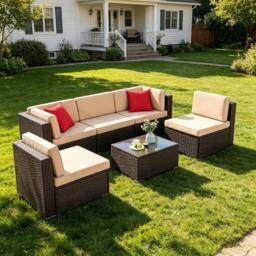 Lishetimig 6PCS Outdoor Garden Patio Rattan Furniture Set in Dark Brown - thumbnail 3