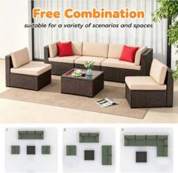 Lishetimig 6PCS Outdoor Garden Patio Rattan Furniture Set in Dark Brown - thumbnail 7