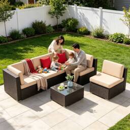 Lishetimig 6PCS Outdoor Garden Patio Rattan Furniture Set in Dark Brown - thumbnail 5