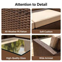 Lishetimig 6PCS Outdoor Garden Patio Rattan Furniture Set in Dark Brown - thumbnail 2