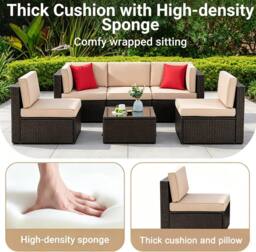 Lishetimig 6PCS Outdoor Garden Patio Rattan Furniture Set in Dark Brown - thumbnail 6