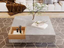 Merax Concrete Effect Square Coffee Table with Removable Storage Box in Grey - thumbnail 9