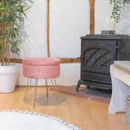 Harbour Housewares Round Velvet Storage Footstools - H45 x D36cm - Gold Legs - Pack of 2 in Pink - thumbnail 6