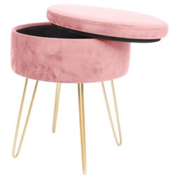 Harbour Housewares Round Velvet Storage Footstools - H45 x D36cm - Gold Legs - Pack of 2 in Pink - thumbnail 5