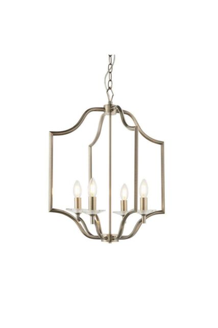Netlighting Lainey 4 Light Ceiling Pendant Antique Brass Plate & Clear Crystal Glass E14 in Gold - image 1