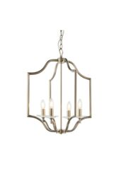 Netlighting Lainey 4 Light Ceiling Pendant Antique Brass Plate & Clear Crystal Glass E14 in Gold