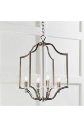Netlighting Lainey 4 Light Ceiling Pendant Antique Brass Plate & Clear Crystal Glass E14 in Gold - thumbnail 2
