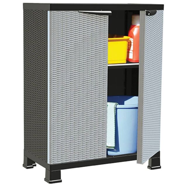 Berkfield Home Plastic Cabinet 68x39x92 cm Rattan Design in Grey - Size: 68 x 39 x 92 cm - image 1