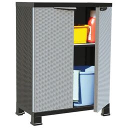 Berkfield Home Plastic Cabinet 68x39x92 cm Rattan Design in Grey - Size: 68 x 39 x 92 cm