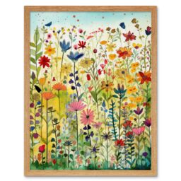 "Artery8 Wall Art Print Mixed Wildflower Bloom In Meadow Folk Art Framed in Light Oak - Size: W12"" x H16""" - thumbnail 1