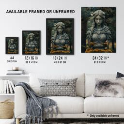 "Artery8 Norse Shield Maiden Warrior Bust Statue in Forest Framed Art Print in Green - Size: W12"" x H16""" - thumbnail 3