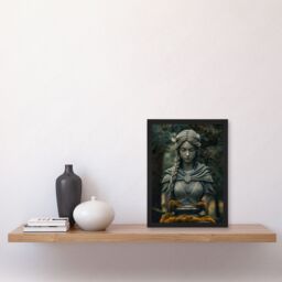 "Artery8 Norse Shield Maiden Warrior Bust Statue in Forest Framed Art Print in Green - Size: W12"" x H16""" - thumbnail 4