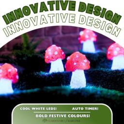 Marco Paul Pack of 5 Red Acrylic Mushrooms Battery Powered Garden Lights - thumbnail 6