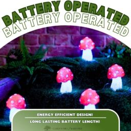 Marco Paul Pack of 5 Red Acrylic Mushrooms Battery Powered Garden Lights - thumbnail 3