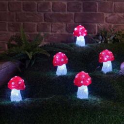Marco Paul Pack of 5 Red Acrylic Mushrooms Battery Powered Garden Lights