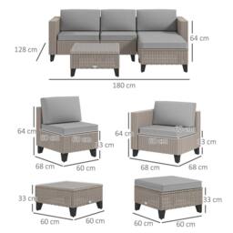 OUTSUNNY 5 PCs Rattan Garden Furniture Set with Glass Coffee Table in Brown - thumbnail 3