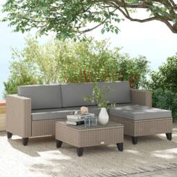 OUTSUNNY 5 PCs Rattan Garden Furniture Set with Glass Coffee Table in Brown - thumbnail 1