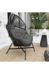 ERGOVEXA Rattan Egg Chair, Charcoal grey - thumbnail 4