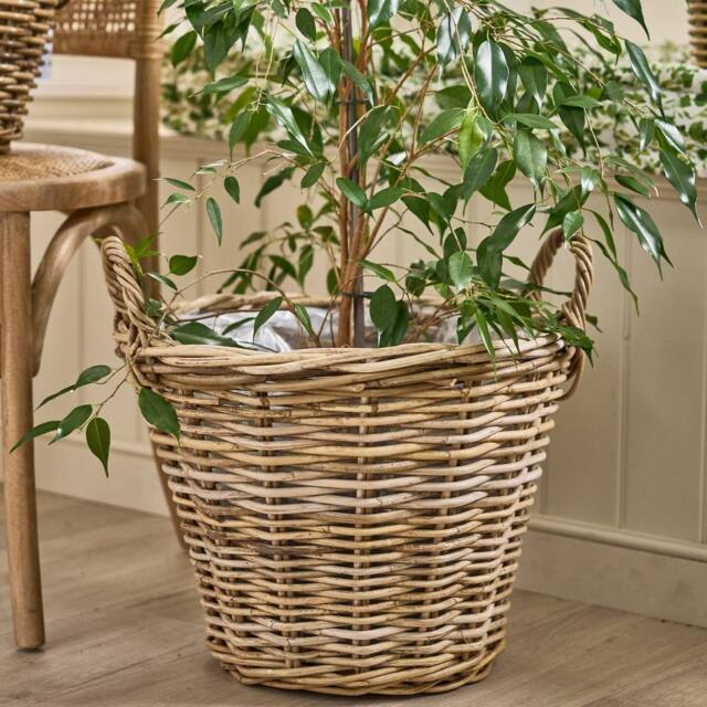 Dibor Traditional Wicker Round XL Lined Basket with Handles H34 x W44cm in Natural - image 1